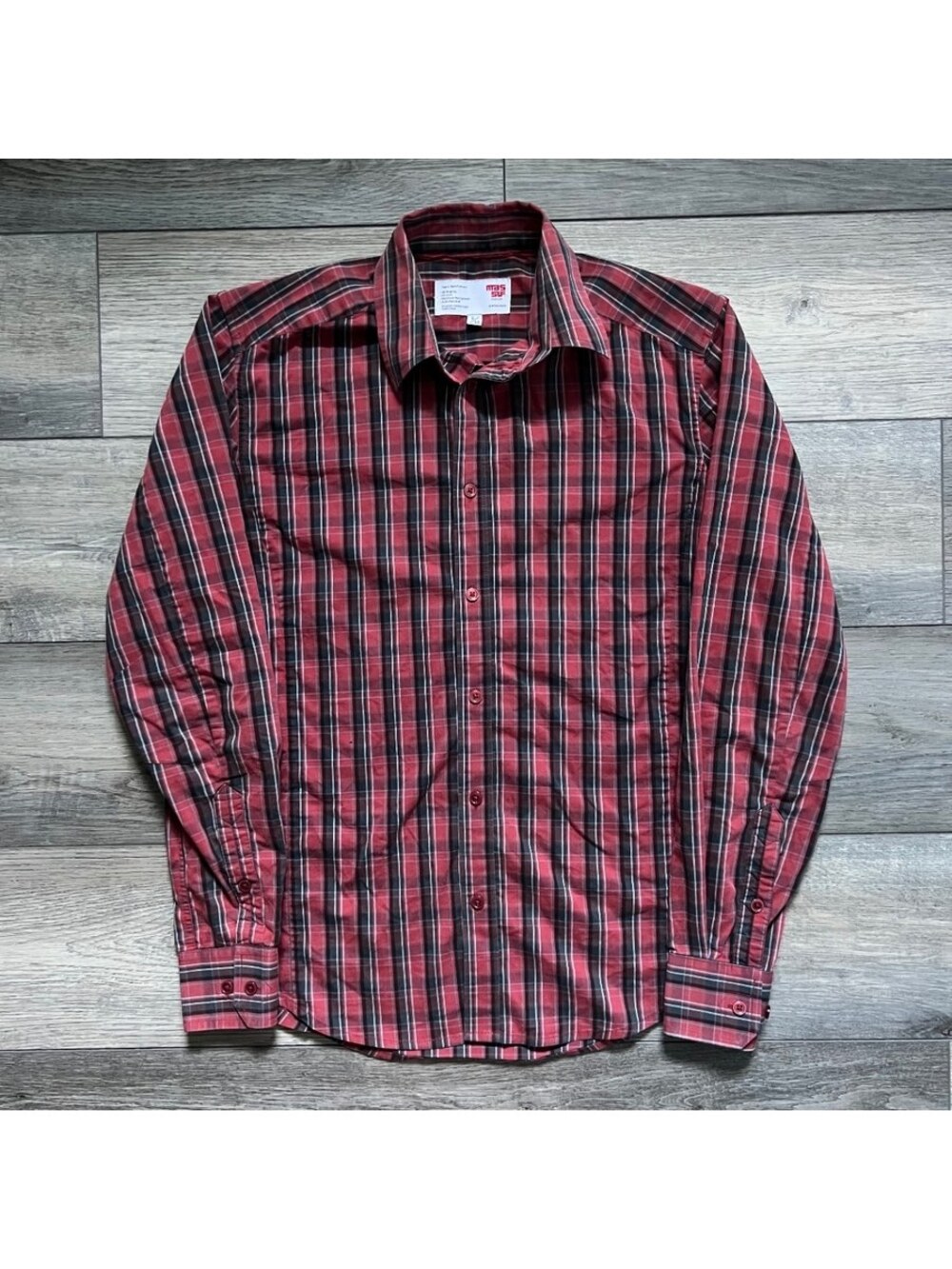Massif Men's S Button-Up Red Flannel Plaid Long Sleeve Shirt